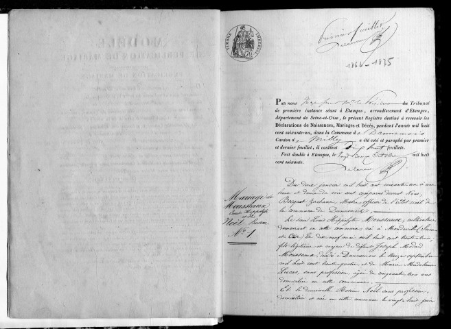 DANNEMOIS. Naissances, mariages, décès : registre d'état civil (1861-1875). 