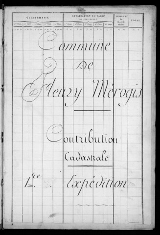 FLEURY-MEROGIS. - Matrice de rôle pour la contribution cadastrale [cadastre rénové en 1933]. 