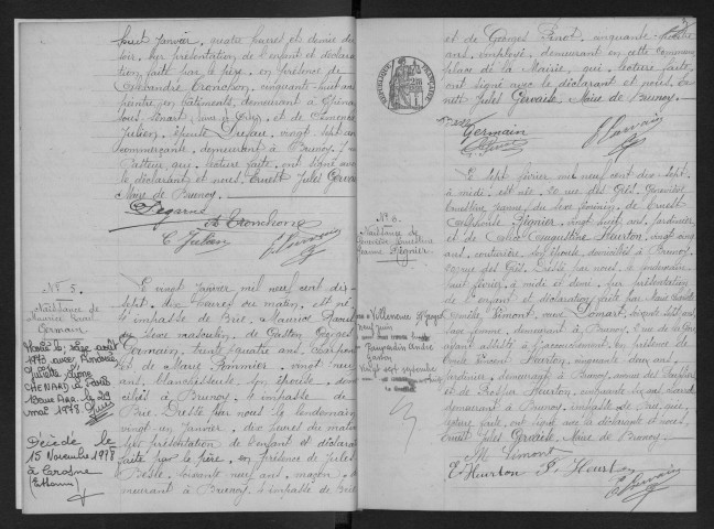 BRUNOY.- Naissances : registre d'état civil (1917-1919). 