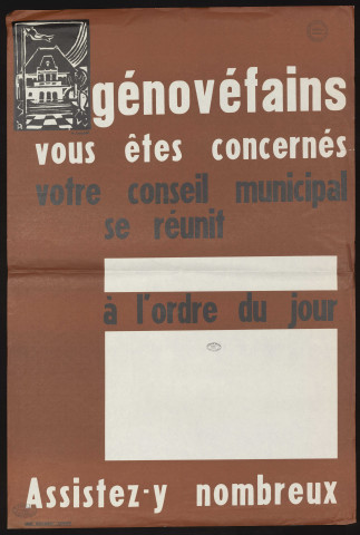 SAINTE-GENEVIEVE-DES-BOIS. - Génovéfains, vous êtes concernés. Votre conseil municipal se réunit. Venez nombreux (1971). 