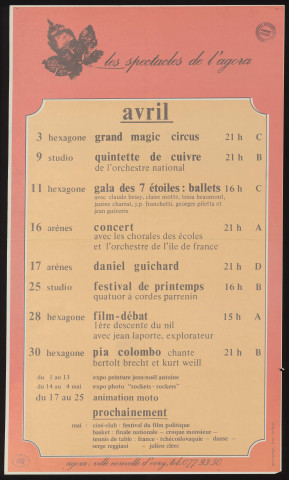 EVRY.- Les spectacles de l'Agora : programme culturel, [avril 1976]. 