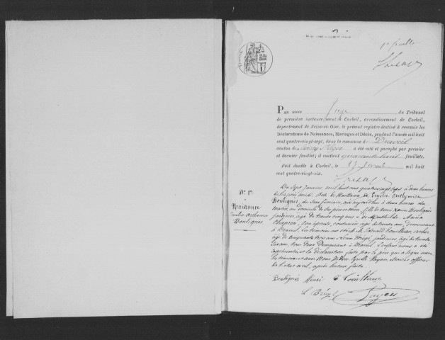 MAINVILLE (DRAVEIL). Naissances, mariages, décès : registre d'état civil (1887-1891). 