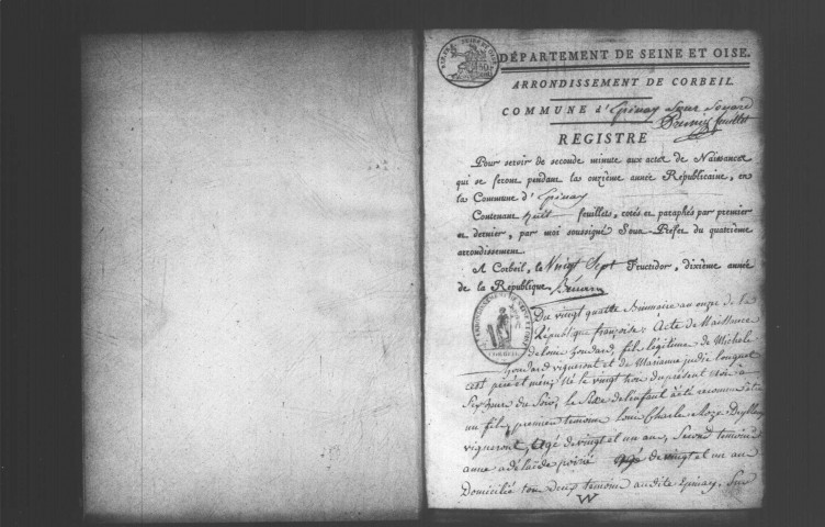 EPINAY-SOUS-SENART. Naissances, mariages, décès : registre d'état civil (an XI-1820). 