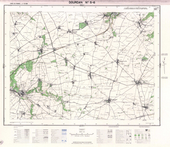 DOURDAN. - Carte de France, levés stéréotopographiques aériens, complétés sur le terrain en 1951, révision en 1961, feuilles n° 1-2, 3-4, 5-6, 7-8, 1951-1961. Ech. 1/25 000. Papier. Coul. Dim. 56 x 73 cm. [4 plans]. 