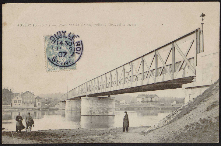 JUVISY-SUR-ORGE.- Le pont sur la Seine reliant Draveil à Juvisy, 1907.