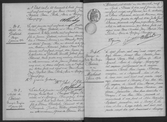 MORIGNY-CHAMPIGNY. - Naissances, mariages, décès : registre d'état civil.