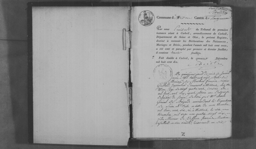 WISSOUS. Naissances, mariages, décès : registre d'état civil (1811-1818). 
