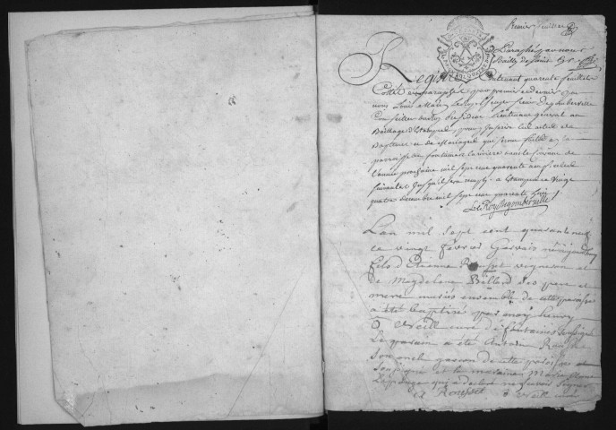 FONTAINE-LA-RIVIERE. - Registre paroissial des baptèmes (1656-1676) , et baptèmes, mariages, sépultures (1686-1784). 
