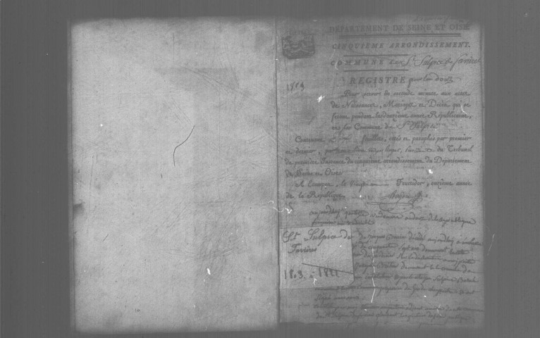 SAINT-SULPICE-DE-FAVIERES. Naissances, mariages, décès : registre d'état civil (an XII-1821). 