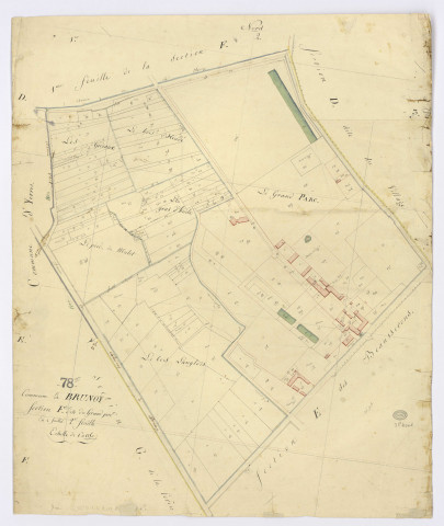 BRUNOY. - Section F - Grand Parc (le), 2ème feuille, ech. 1/1250, coul., aquarelle, papier, 80x65 (1810). 