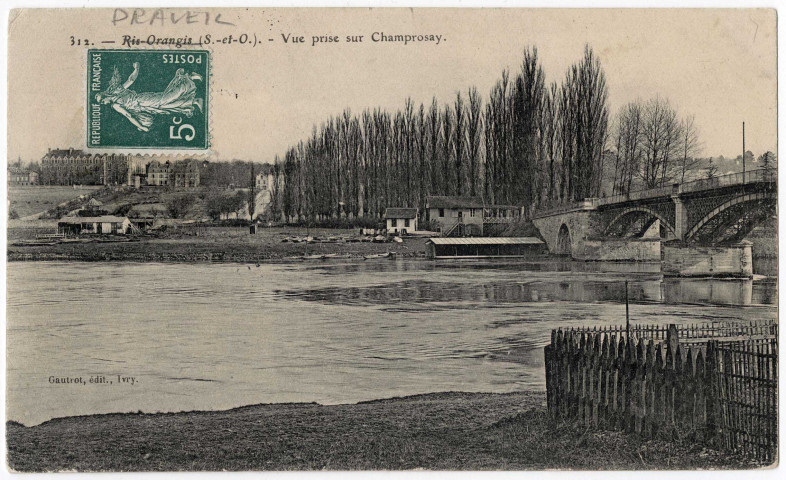 DRAVEIL. - Vue prise sur Champrosay. Gautrot, 1 mot, 5 c, ad. 