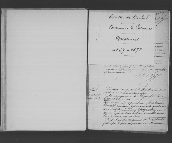 ESSONNES. Naissances : registre d'état civil (1867-1872). 