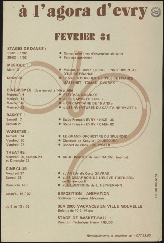 EVRY.- A l'Agora d'Evry : programme culturel, février 1981. 
