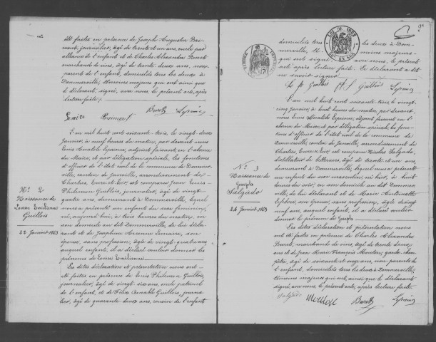 DOMMERVILLE, paroisse Saint-Germain. - Registres paroissiaux : naissances, mariages, décès [1863-1892] [documents originaux conservés aux Archives municipales de Dommerville]. 