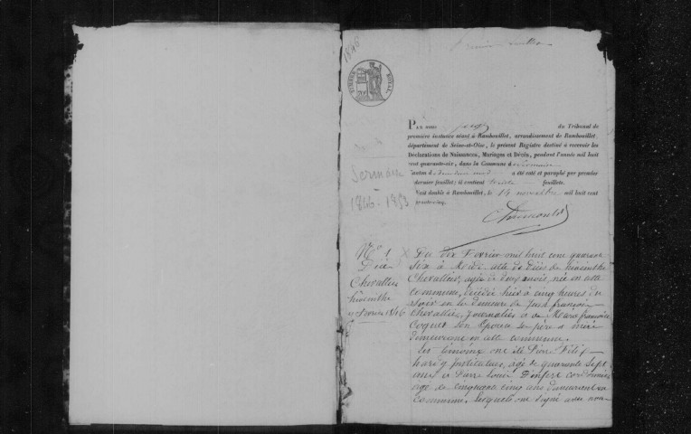 SERMAISE. Naissances, mariages, décès : registre d'état civil (1846-1853). 