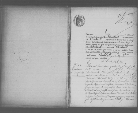 CORBEIL. Mariages : registre d'état civil (1889). 