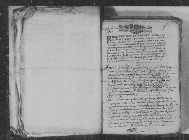 GOMETZ-LE-CHATEL. Paroisse Saint-Clair : Baptêmes, mariages, sépultures : registre paroissial [Lacune 1704, 1714-1736].