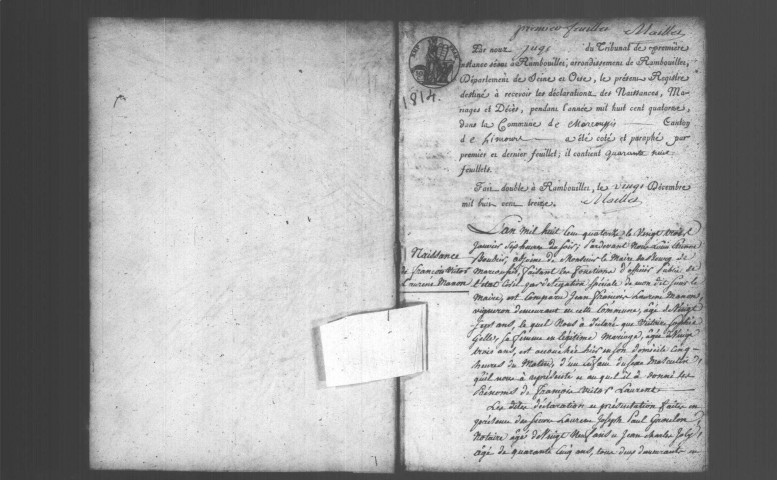 MARCOUSSIS. Naissances, mariages, décès : registre d'état civil (1814-1817). 