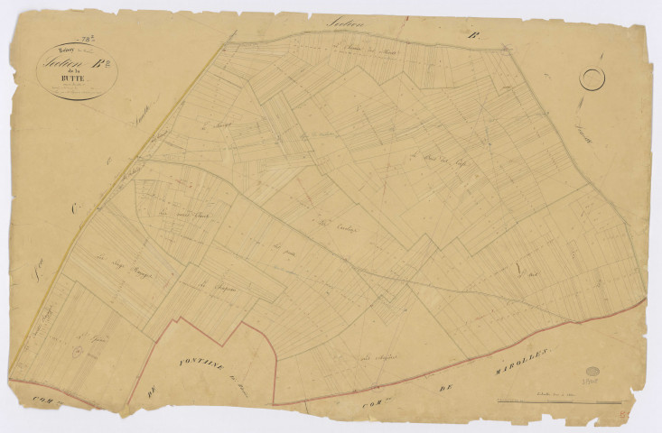 BOISSY-LA-RIVIERE. - Section B - Butte (la), 2, ech. 1/2500, coul., aquarelle, papier, 68x104 (1831). 