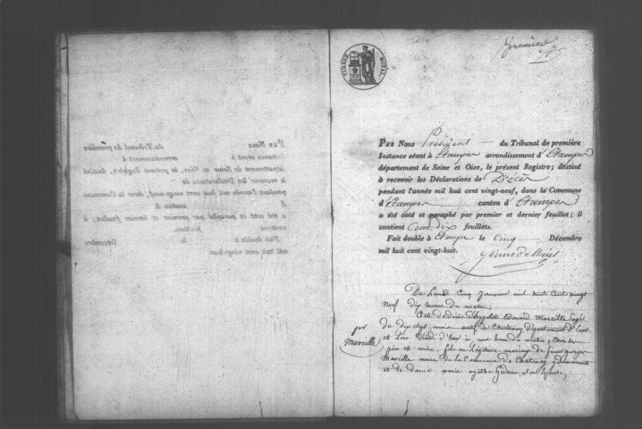 ETAMPES. Décès : registre d'état civil (1829). 