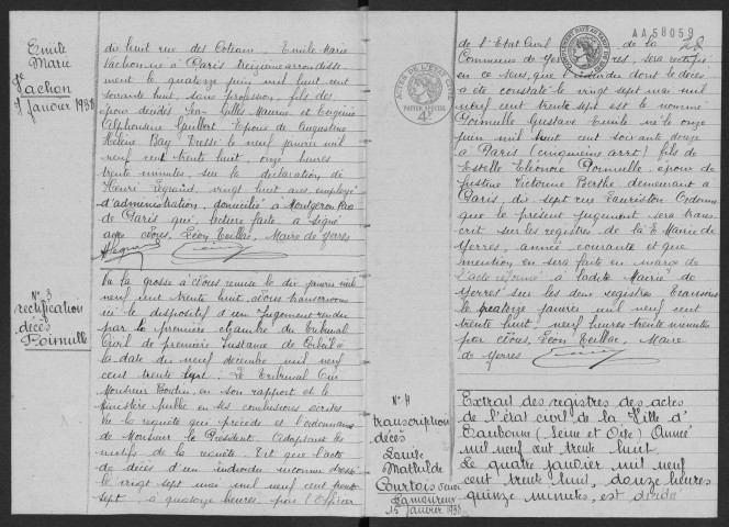 YERRES. - Décès : registre d'état civil.