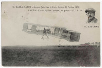 VIRY-CHATILLON. - Port-aviation. Paulhan sur biplan Voisin, en plein vol lors de la quinzaine de Paris du 3 au 17 octobre 1909.[Editeur Malcuit, 1909, timbre à 5 centimes]. 