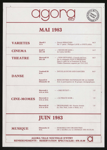 EVRY. - A l'Agora d'Evry : programme culturel, mai 1983. 