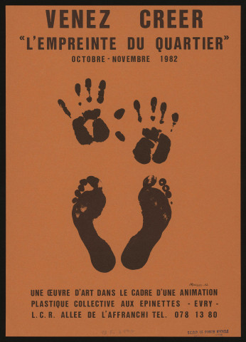 EVRY. - Oeuvre d'art collective : venez créer l'empreinte du quartier, Quartier des Epinettes, octobre-novembre 1982. 