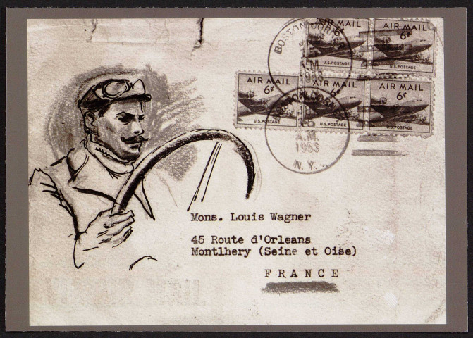 Louis Wagner au volant de son automobile, d'après dessin [1996-2000].
