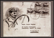 Louis Wagner au volant de son automobile, dessin, 1953.