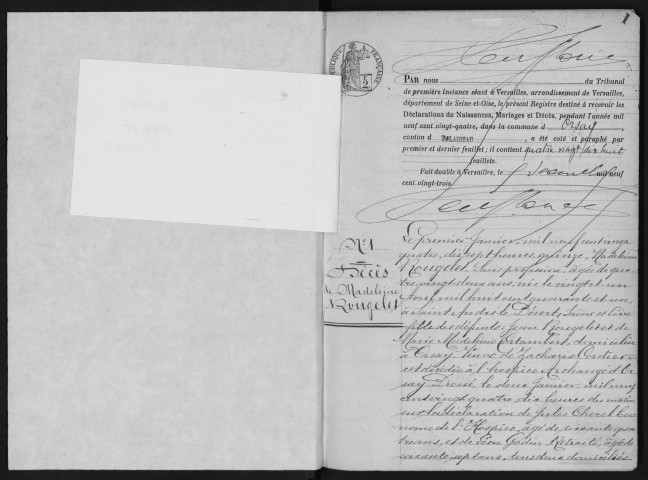 ORSAY. - Naissances, mariages, décès : registre d'état civil.