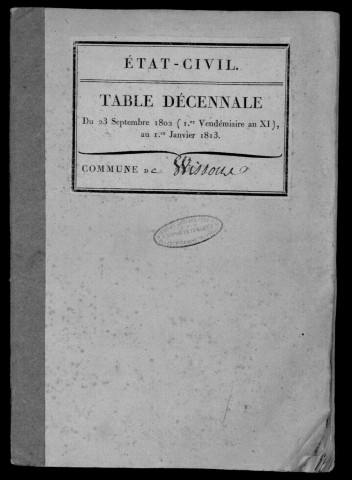 WISSOUS. Tables décennales (1802-1902). 