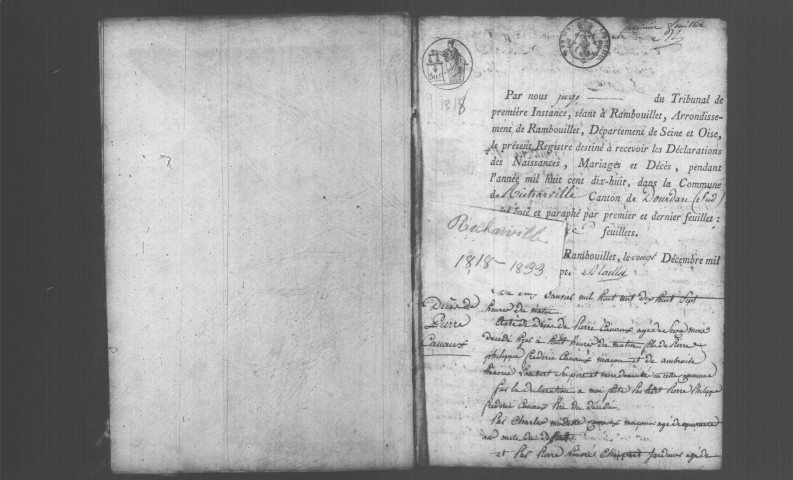 RICHARVILLE. Naissances, mariages, décès : registre d'état civil (1818-1833). 