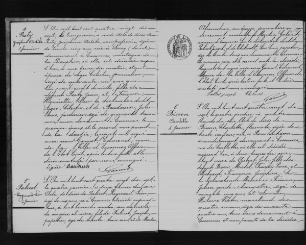 ESSONNES. Décès : registre d'état civil (1897). 