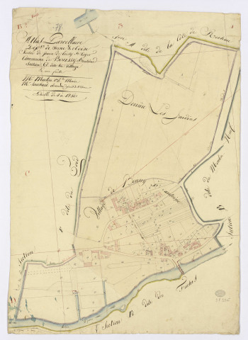 BOUSSY-SAINT-ANTOINE. - Section G - Village (le), ech. 1/1250, coul., aquarelle, papier, 71x50 (1810). 