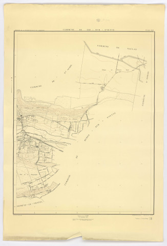 Plan topographique de GIF-SUR-YVETTE dessiné par L. LEMAIRE, géomètre, topographe, vérifié par H. CHAMPIGNEULLE, ingénieur-géomètre, feuille 2, 1944. Ech. 1/5 000. N et B. Dim. 1,10 x 0,75. 