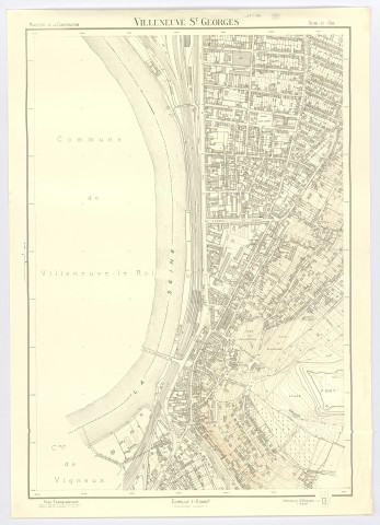 Plan topographique de VILLENEUVE-SAINT-GEORGES dressé en 1945 par M. DURAND, géomètre-expert, rénové par R. JOURDHEUIL, géomètre-expert, feuille 3, Ministère de la Construction, 1962. Ech. 1/2.000. N et B. Dim. 1,06 x 0,76. 