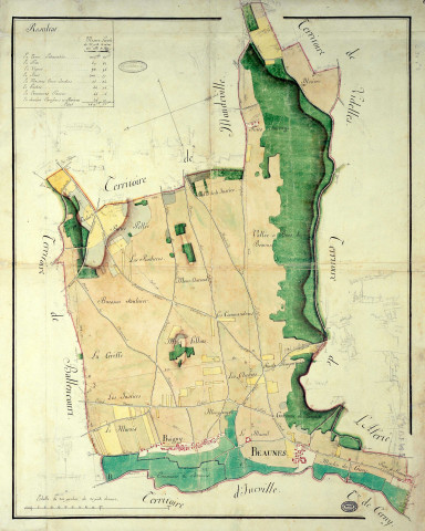 BAULNE. - Plans d'intendance. Plan, Éch. 1/200 perches, Dim. 75 x 60 cm, [fin XVIIIe siècle]. 