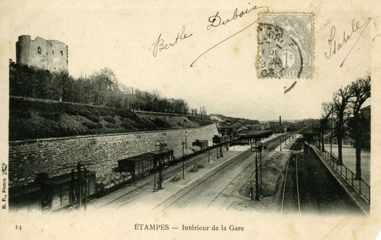 ETAMPES. - Intérieur de la gare [Editeur BF, 1903, timbre à 1 centime]. 
