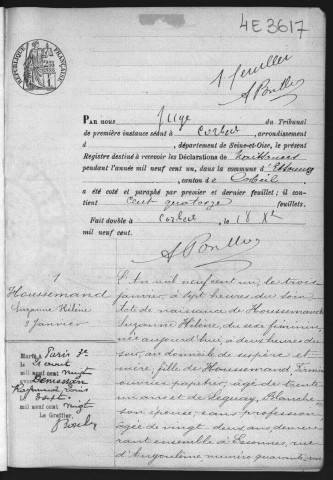 ESSONNES.- Naissances : registre d'état civil (1901-1902). 