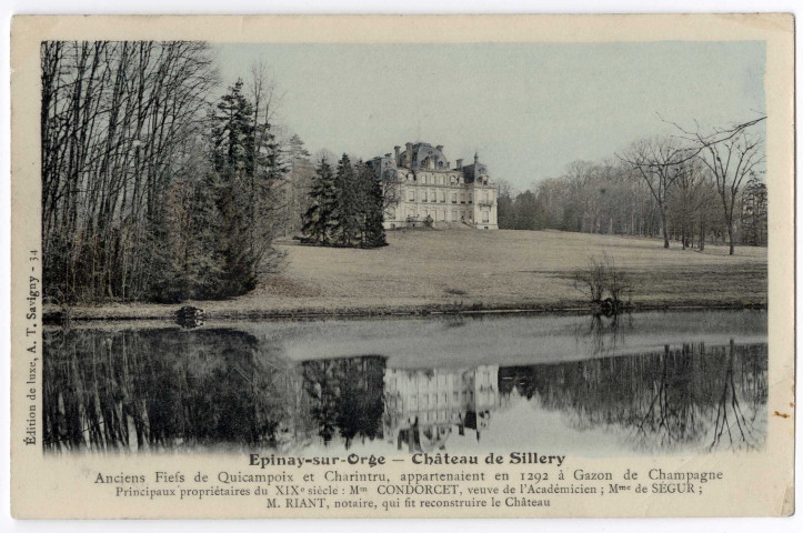 EPINAY-SUR-ORGE. - Château de Sillery. Thévenet (1907), 3 mots, 10 c, ad., coloriée [notice sur les propriétaires]. 