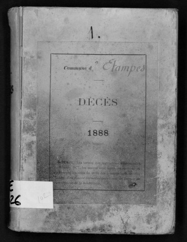 ETAMPES. Décès : registre d'état civil (1888). 