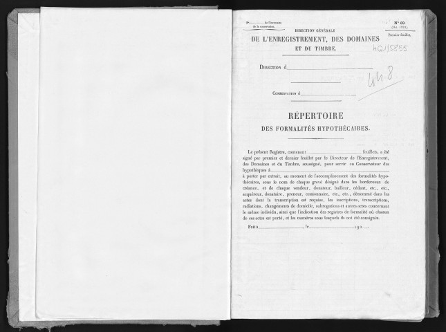Conservation des hypothèques de CORBEIL. - Répertoire des formalités hypothécaires, volume n° 448 : A-Z (registre ouvert vers 1920). 