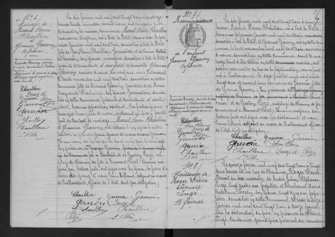 BALLANCOURT-SUR-ESSONNE.- Naissances, mariages, décès : registre d'état civil (1923). 