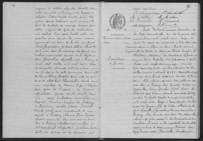 PUSSAY. - Naissances, mariages, décès : registre d'état civil.