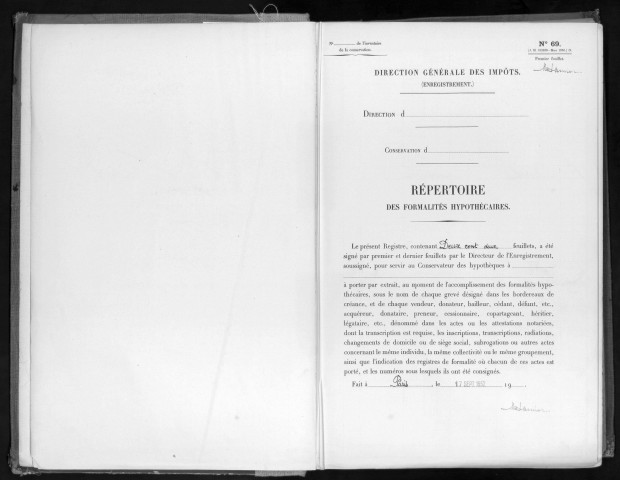 Conservation des hypothèques de CORBEIL. - Répertoire des formalités hypothécaires, volume n° 719 : A-Z (registre ouvert en 1952). 