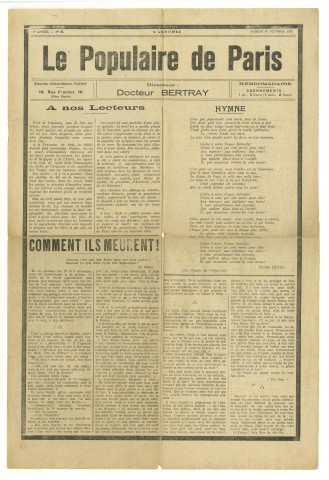 Journaux : Le Populaire de Paris, 30 octobre 1915 et La Gazette des Ardennes, 2 avril 1915.