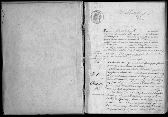 ETAMPES. Décès : registre d'état civil (1874). 