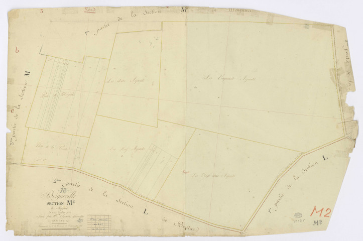 BOIGNEVILLE. - Section M - Morpuis, 2, ech. 1/1250, coul., aquarelle, papier, 66x100 (1813). 