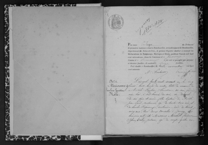 JANVRY. Naissances, mariages, décès : registre d'état civil (1861-1874). 
